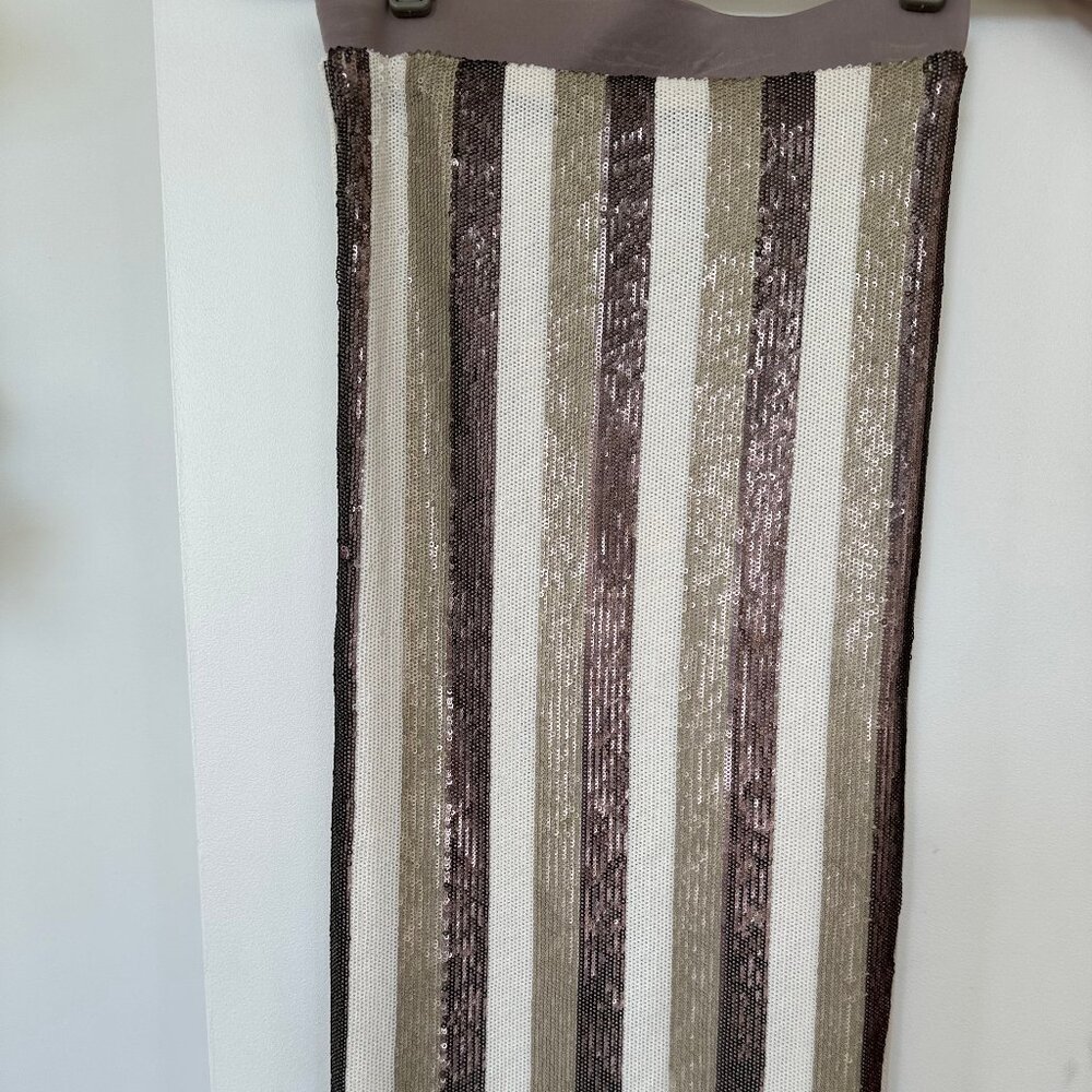 LE SUPERBE Liza Beach Stripe Stretch Sequin Pencil Skirt Womens XS Pull On - Picture 2 of 10